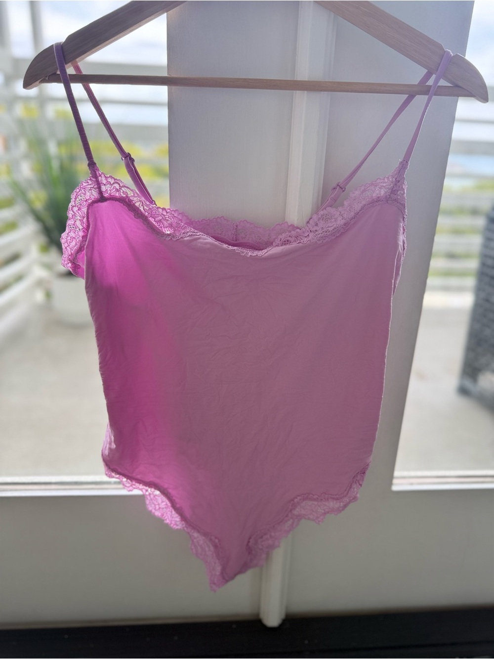 SKIMS Pink Lace-Trim Camisole Bodysuit